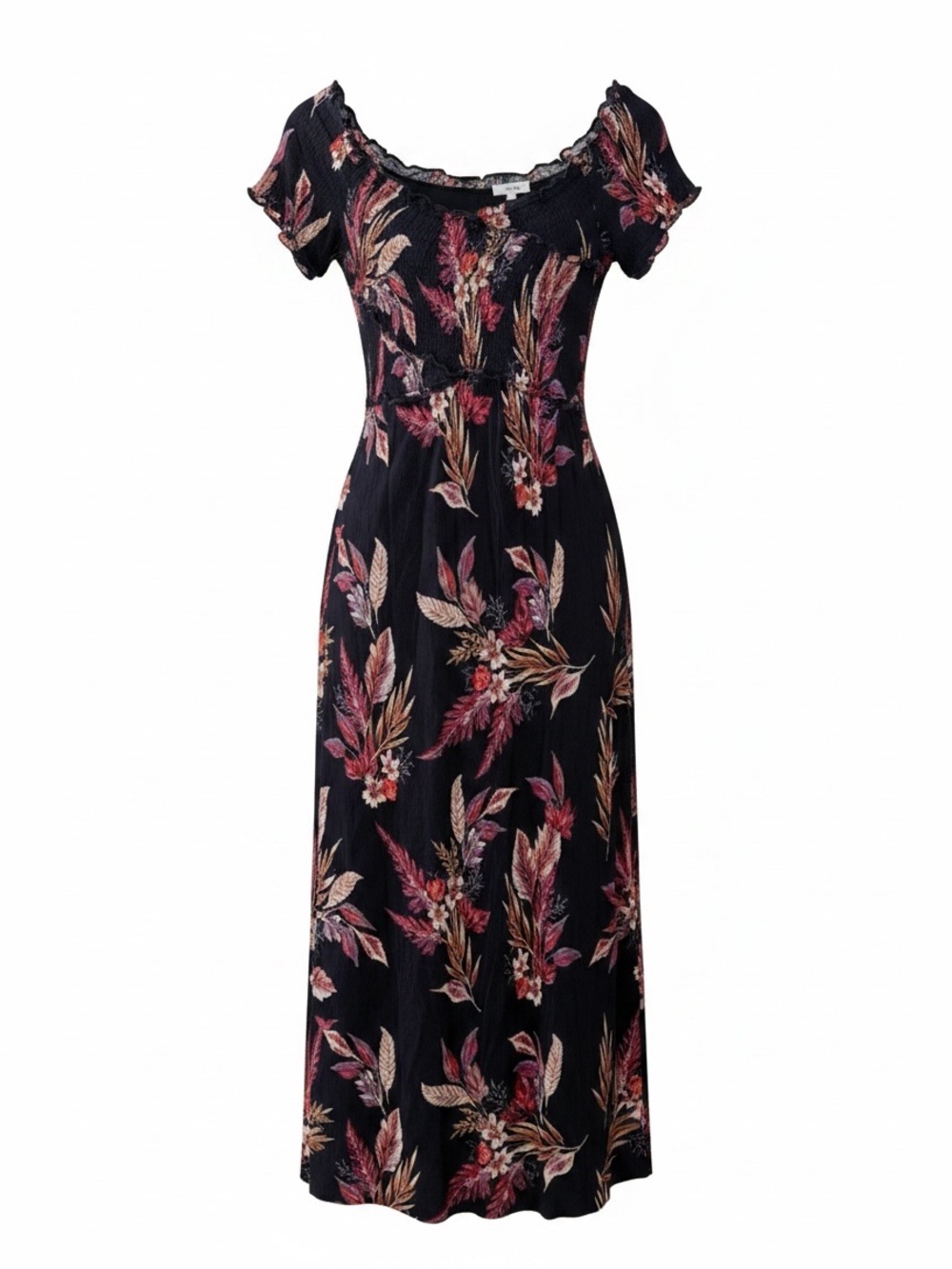 Anthropologie Patrons of Peace Navy Blue Pink Floral Off Shoulder Midi Dress M